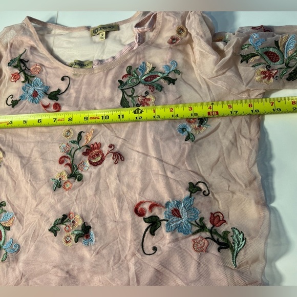 Democracy fairycore Floral 3/4 Sleeve whimsy Embroidered Sheer Shirt floral - Picture 11 of 14